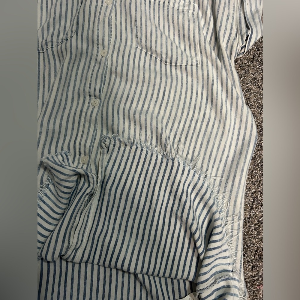 5/$25 Thread & Supply 100% rayon button up faded striped dress size large - Picture 12 of 12